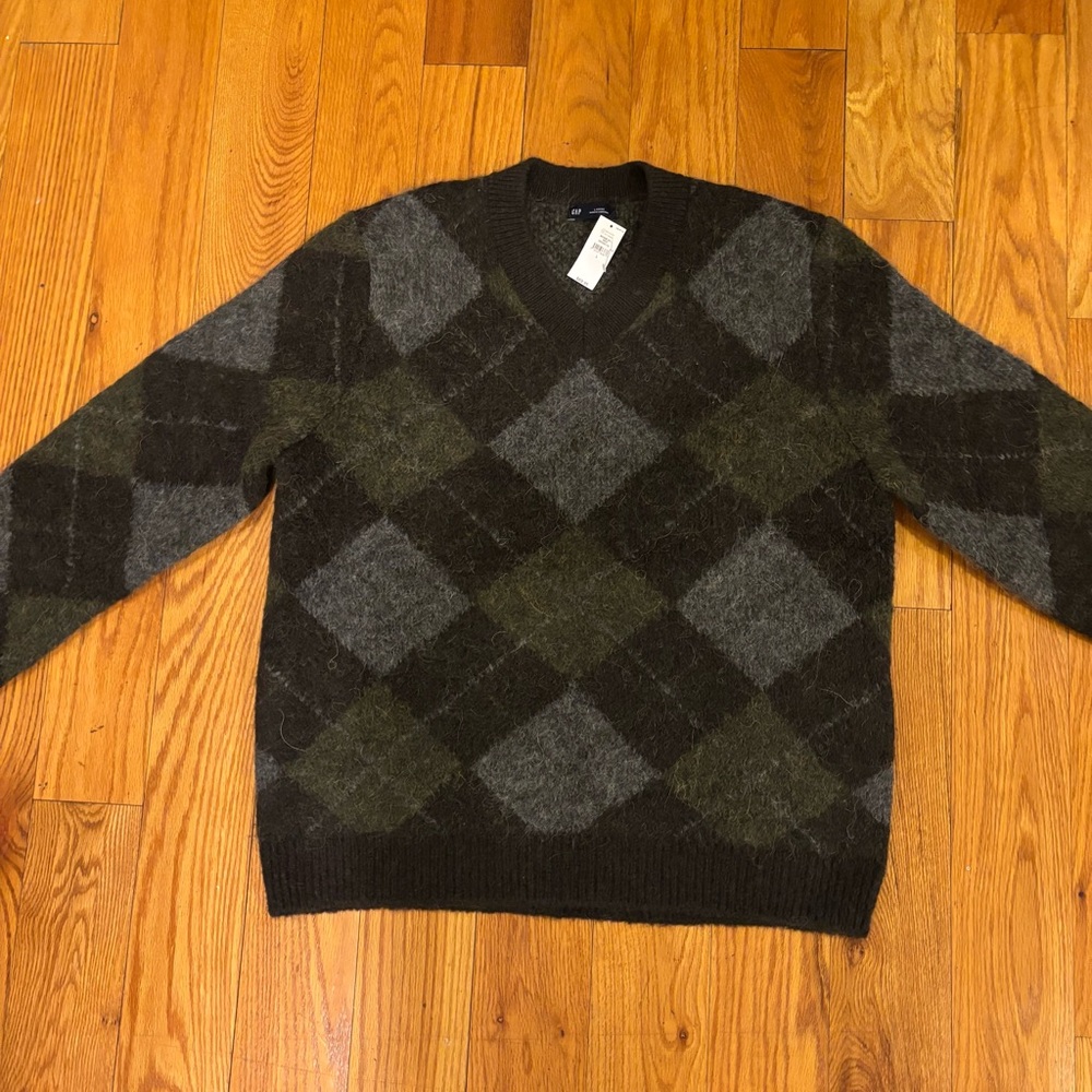 GAP Brushed Argyle Sweater Men Size Large Green